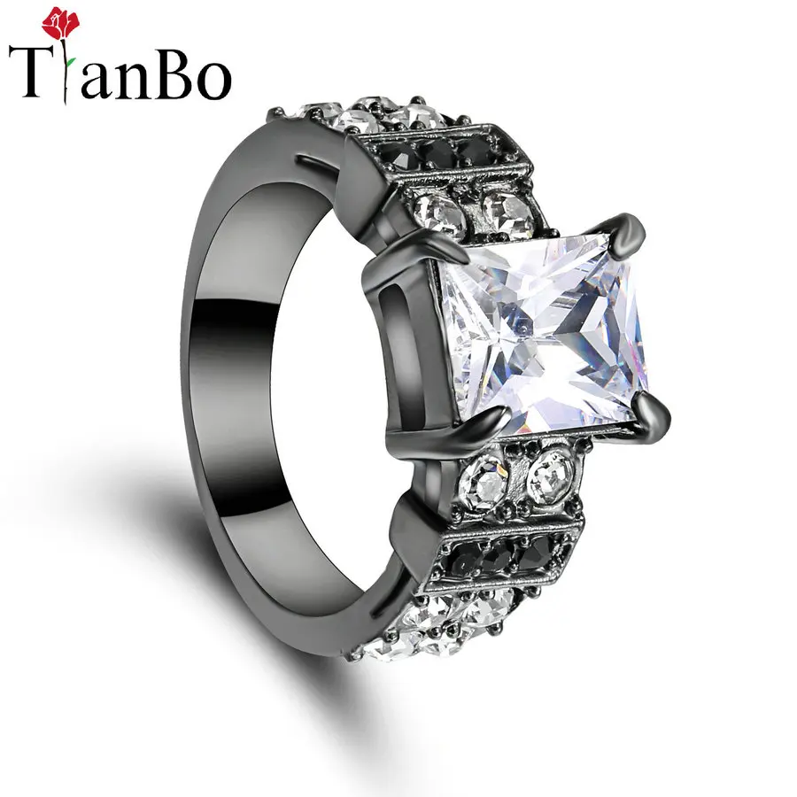 TianBo New Sky-blue / Clear Crystal Design Geometric White Black /Gold Colour Jewlery Male Female Vintage Wedding Ring Size 9 | Украшения и