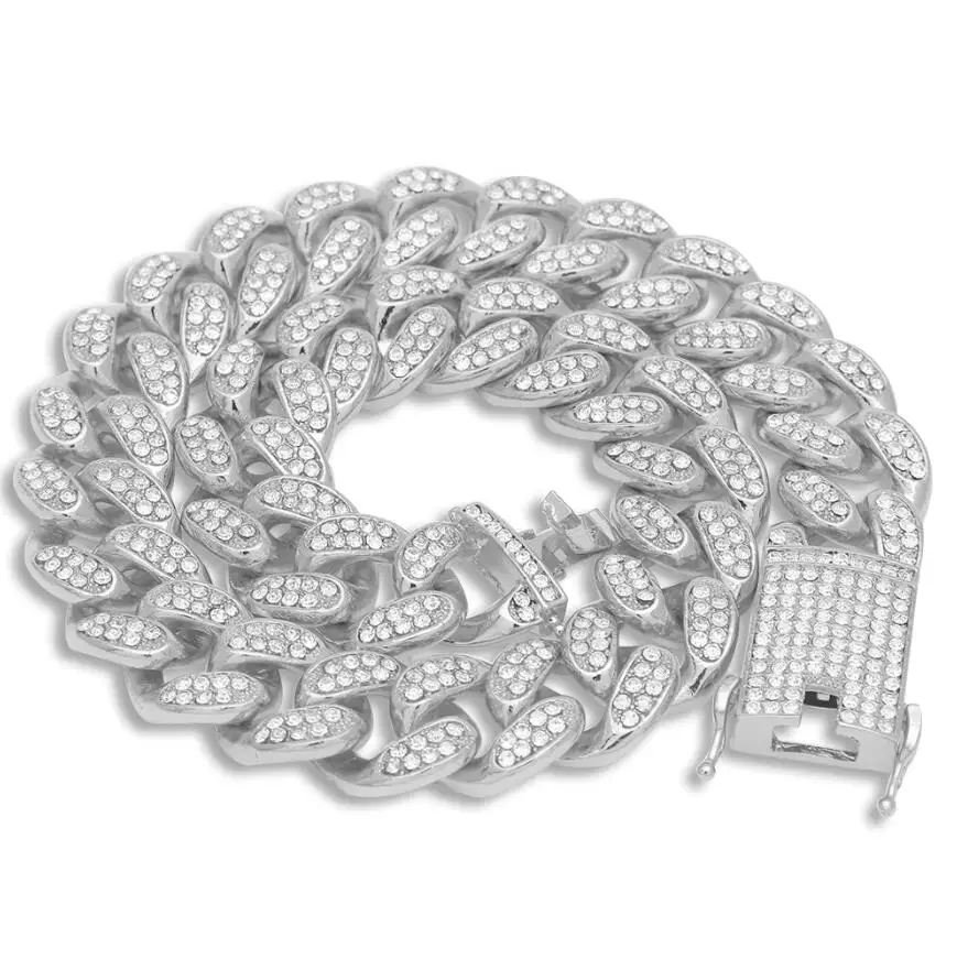 Ожерелье из сплава с AAA Iced Out, стразы, 20 мм, тяжелая цепочка в стиле хип-хоп с кубинским кубаном, золотого цвета, модные ювелирные изделия для мужчин - Окраска металла: Silver color