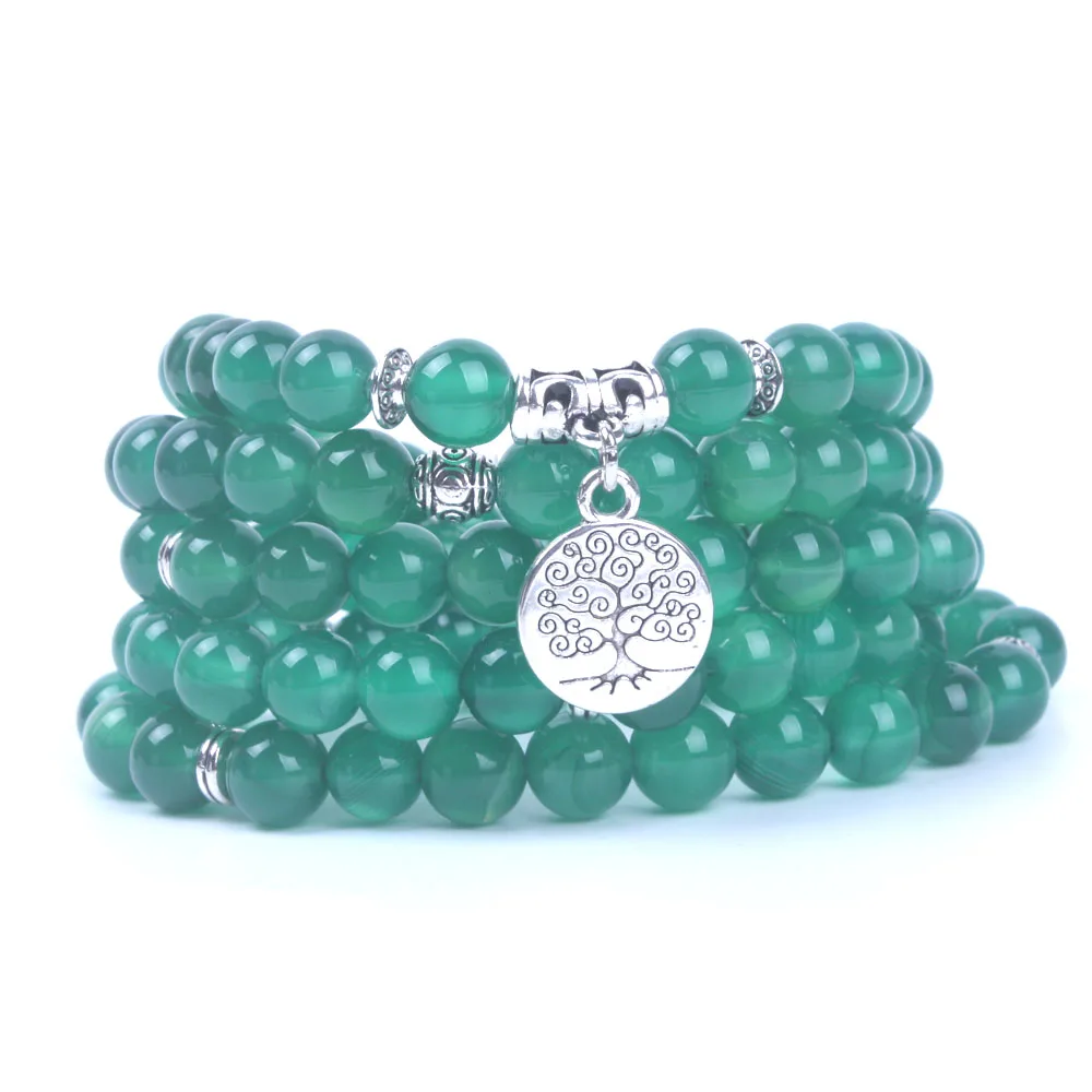

New Fashion Women`s bracelet 108 mala beads Green Onyx with life Tree Charm yoga bracelet Natural stone jewelry dropshipping