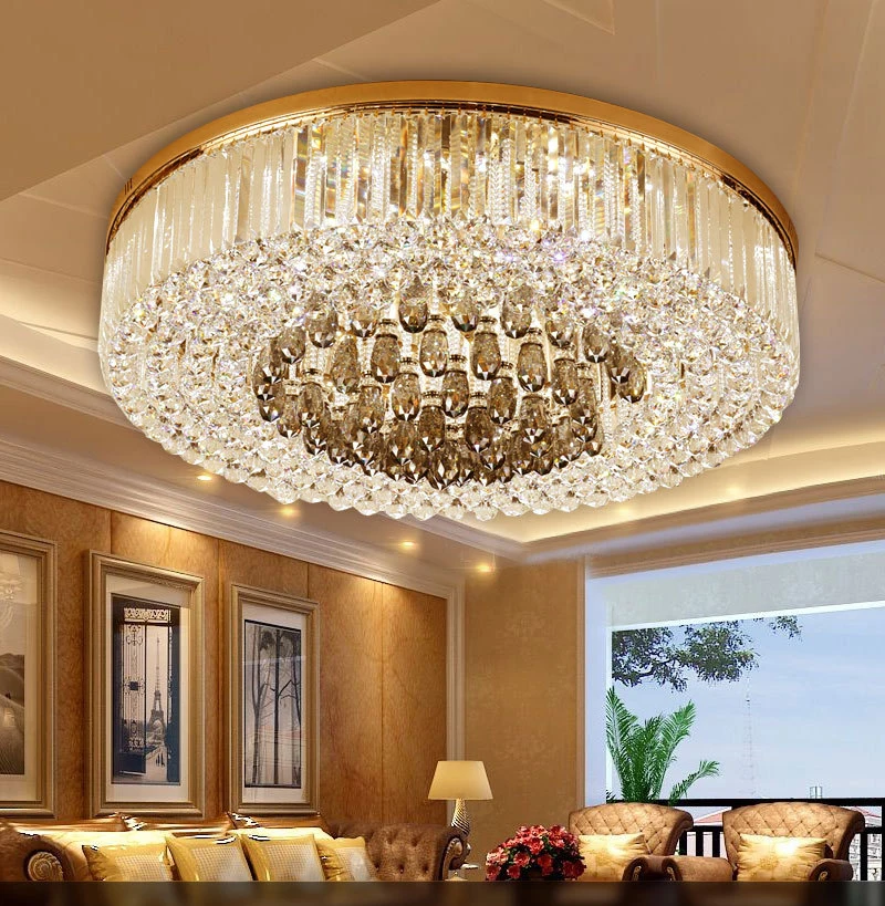 

Circular Crystal Ceiling Light For Living Room Home Dining Light Lamp Hotel Creative Retro Iron Lamp E14 LED bulb