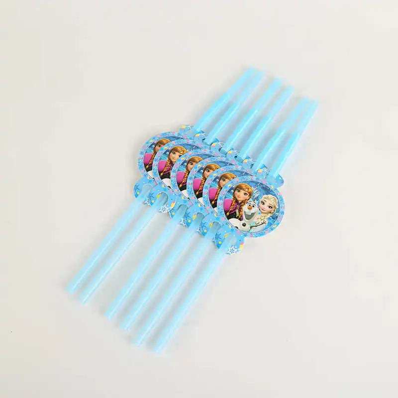 6pcs straw Холодное сердце принцесса Снежная королева украшение для торта на день рождения на тему "Лошадки карусели" вечерние украшения Детские вечерние принадлежности для девочек украшения набор посуды - Цвет: 6pcs straw