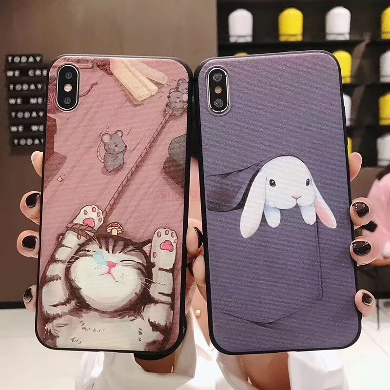 Мягкий чехол из ТПУ на запястье для iphone 7, 8, 6, 6s plus, SE, 5, 5S чехол для iphone X, Xs, 11 Pro, Max, XR, чехол с котом, Кроликом, Кроликом, чехол-держатель с кольцом