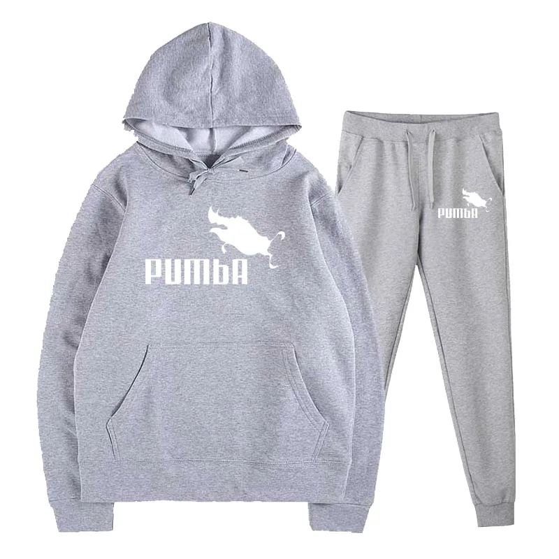 Light grey 1 Новая мода Pumba(Пумба) свитер с капюшоном Для мужчин/Для женщин толстовки с капюшоном для девочек+ спортивные штаны, костюмы осень-зима флисовый пуловер с капюшоном - Цвет: Light grey 1