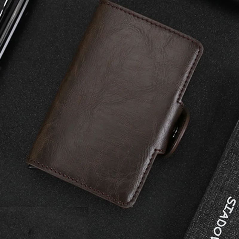 dark coffee Высококачественный RFID Blocking Новое поступление металла кредитной держатель для Карт Двойная алюминиевая ремка для телефона кошелек автоматические всплывающие футляр для удостоверения личности - Цвет: dark coffee