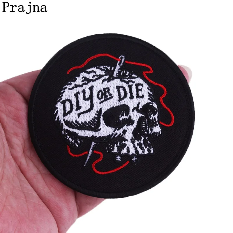 Безникелевый белый Prajna НЛО Роза нож череп Патчи DIY или Die Летний стиль вышивка патч наклейки на одежду украшения аппликация рок группа - Цвет: Безникелевый белый