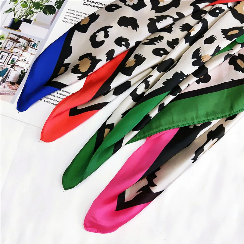 Women Elegant Little Silk Square Scarf Leopard Printed Ribbon Neckerchief Hair Tie Band Neckwear Vintage Soft Fashion Accessorie |