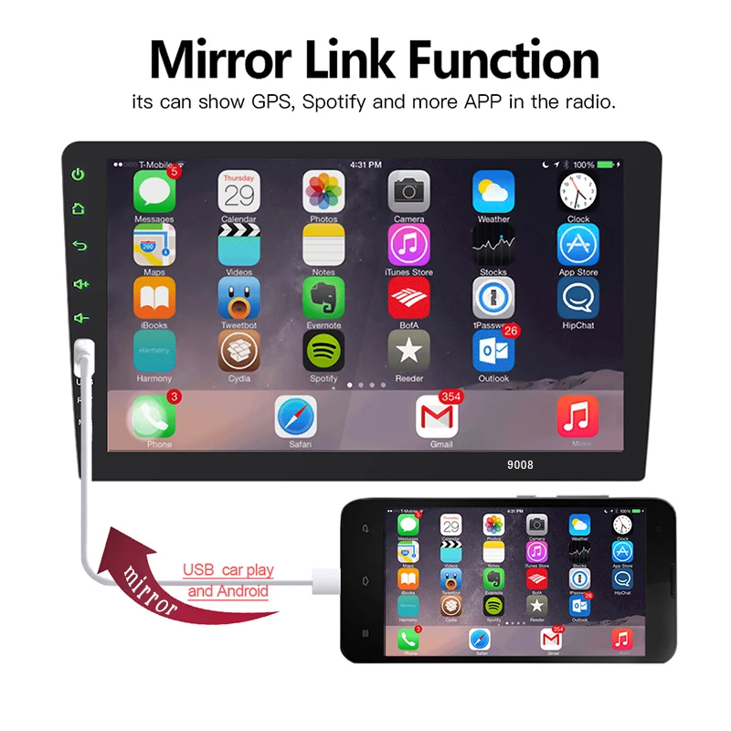 9 дюймов 1 DIN Bluetooth Зеркало Ссылка авто радио для Carplay IOS Android MP5 TF FM сенсорный экран с камерой заднего вида
