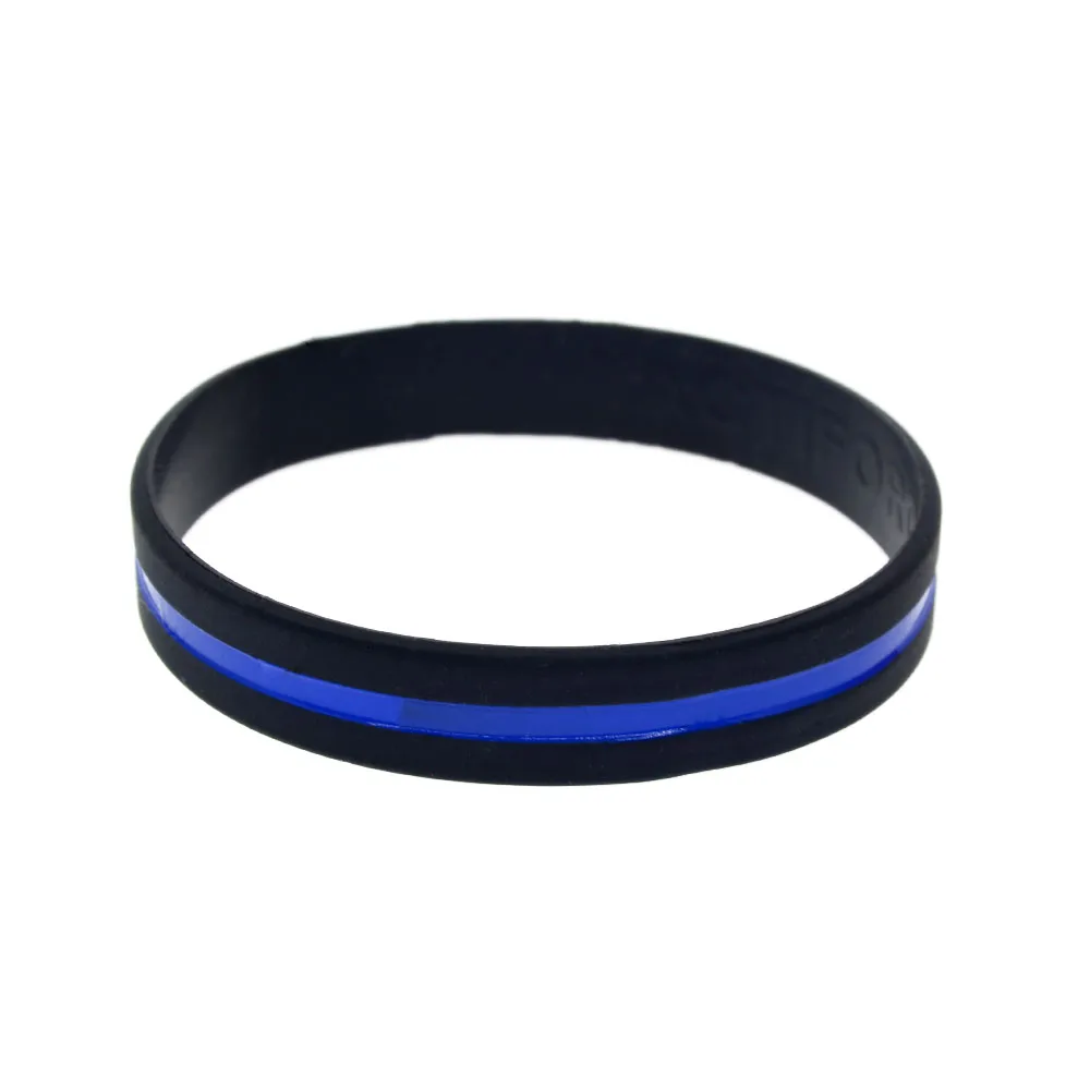 

1PC Blue Line Silicone Wristband Black Adult Size