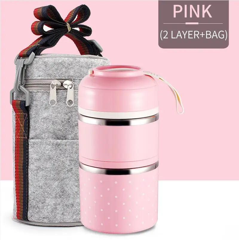 Pink 2 With Bag Милые детские Термальность Коробки для обедов герметичность Нержавеющая сталь Bento box для детей Портативный Пикник школа Еда контейнер Box - Цвет: Pink 2 With Bag