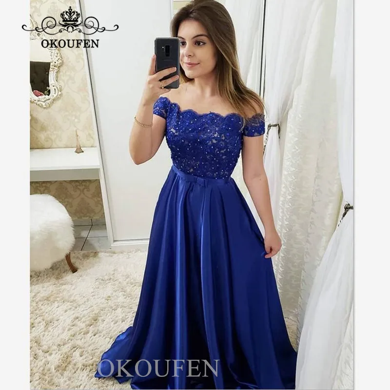 2019 платья с открытым плечом длинный кружевной топ и атласная юбка А Силуэт корсет