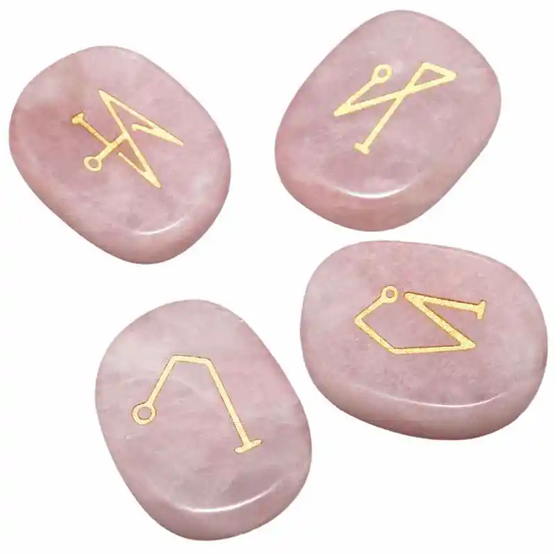 Rose Quartz Angel TUMBEELLUWA 4 шт./компл. исцеляющий Рейки Кристалл выгравированы Usui/треугольник/Ангел/Таро символов Овальный пальмовый камень Гладкий отполированный драгоценный камень - Цвет: Rose Quartz Angel