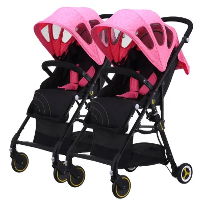 Детская коляска babyfond с высоким пейзажем для близнецов, легкая детская коляска для второго ребенка, может быть в самолете - Цвет: Rose Red