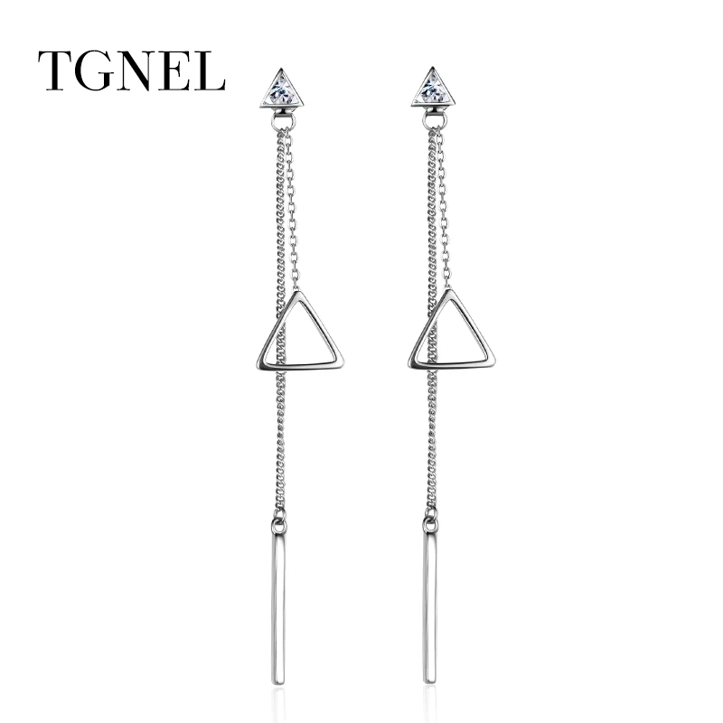 

TGNEL 925 Sterling Silver Drop Earrings Fine Jewelry for Women 2018 New Vintage Triangle Long Earring with CZ Stone Engagement