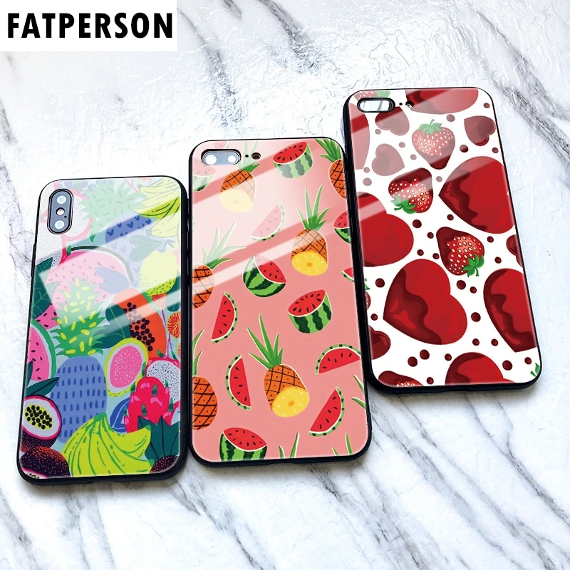 Модный Цветной фруктовый чехол из закаленного стекла для телефона iphone 5 6 7 8 6s 6splus