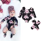 Прекрасный Одежда для новорожденных девочек и малышей Цветочный принт с длинными рукавами, боди-комбинезон, хлопковые мягкие гетры комплект из 2 предметов, одежда на возраст от 0 до 18 месяцев