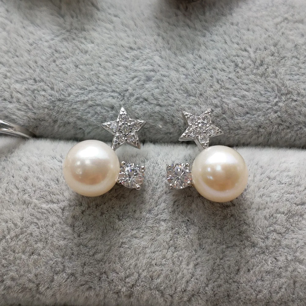 FLZB классические серьги с натуральным Идеально Круглая Пресноводного Серьги