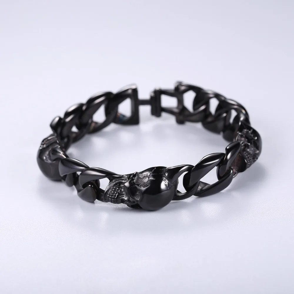 

U7 Skull Bracelets Cuban Link Skeleton Rocker Punk Bangle Stainless Steel Gold Color Halloween Bracelet Gift Men Jewelry H1039