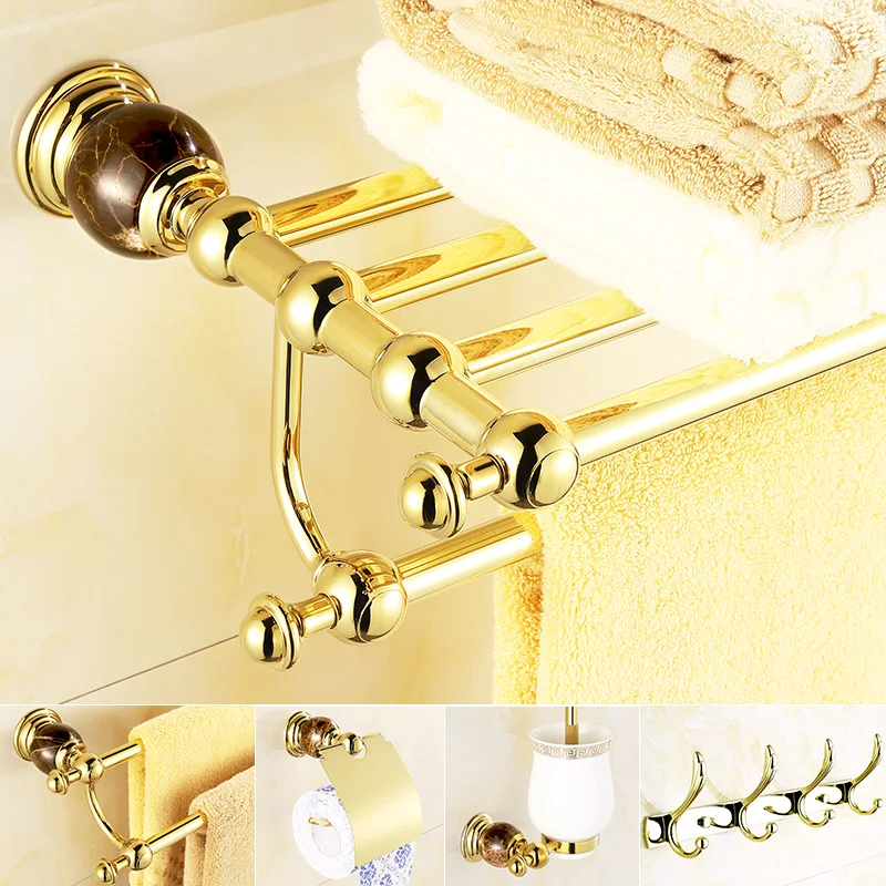 Европа Полированное Золото Аксессуары Для Ванной Комнаты Набор Роскошных Кофе