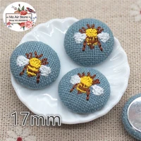 10pcs embroidery bee flatback fabric covered round buttons home garden crafts cabochon scrapbooking diy craft 17mm