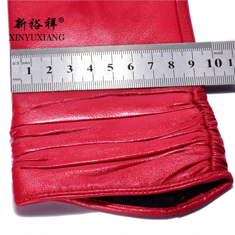 XINYUXIANG модные перчатки из натуральной кожи для женщин короткие красные зимние