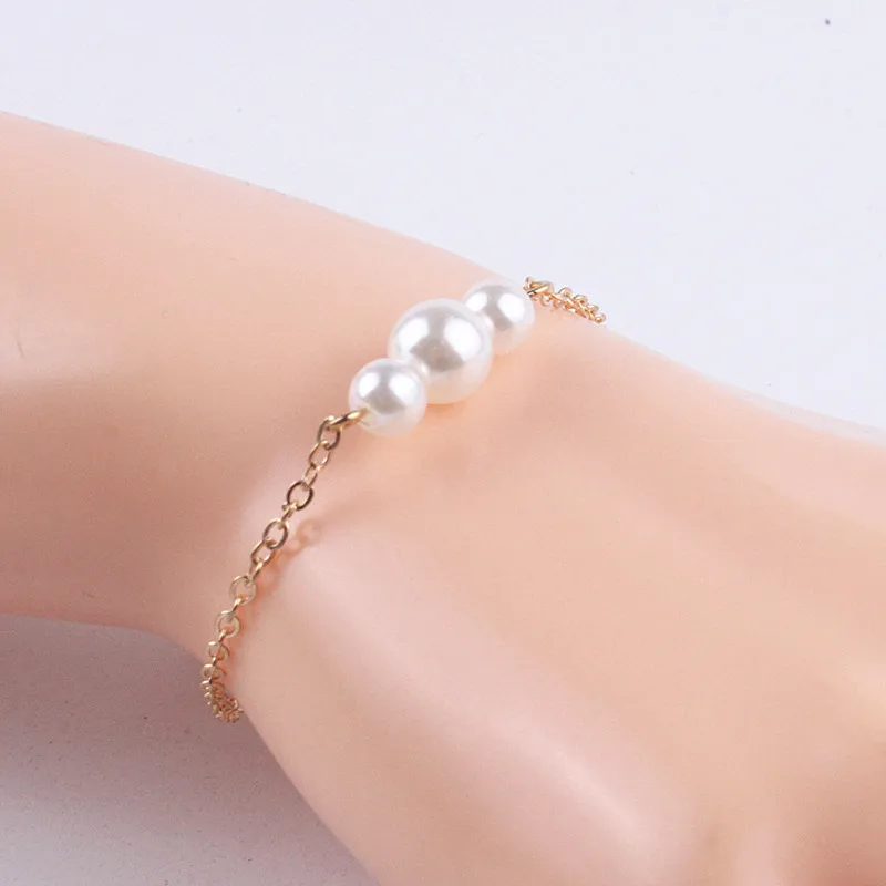 Women's bracelets Gold Color Link Chain Charm Pearl Bracelet For Women Jewelry Top Quality Wholesale | Украшения и аксессуары