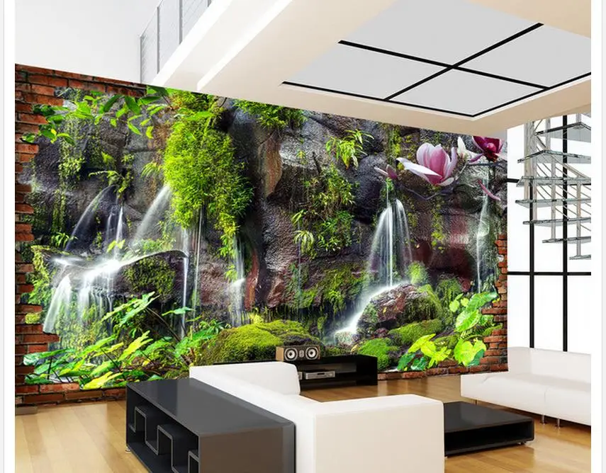 3D горный зеленый водопадов и ТВ фон стены украшения картина окна Настенные обои