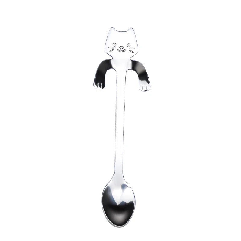 Silver FHEAL маленькая мини-ложка 304 из нержавеющей стали для кошек, кофейная ложка для перемешивания, чайная ложка, чайная ложка, десертная ложка, короткая ручка, посуда - Цвет: Silver