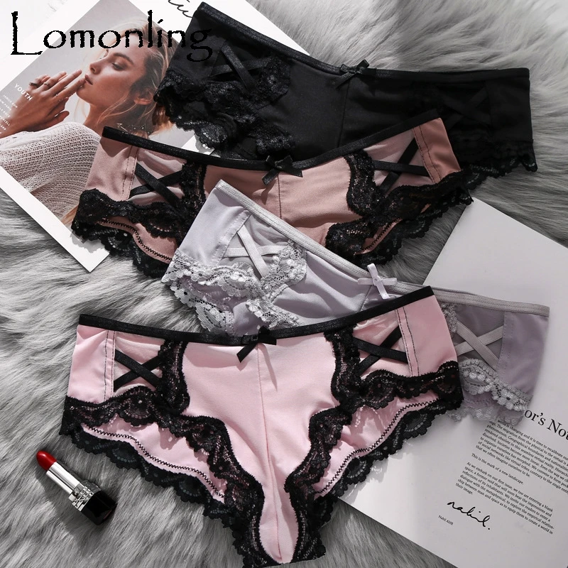 

Lomonling 2019 Promotion Spandex Cotton Solid Thong Panties Women Panties Lace Breathable Ladies Low Waist Briefs New Product