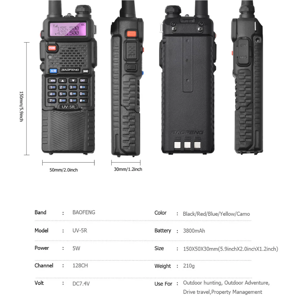 2 шт. Baofeng UV 5r радиостанция 3800 мАч длинная батарея UV5R рация UHF VHF walky talky Ham Радио для