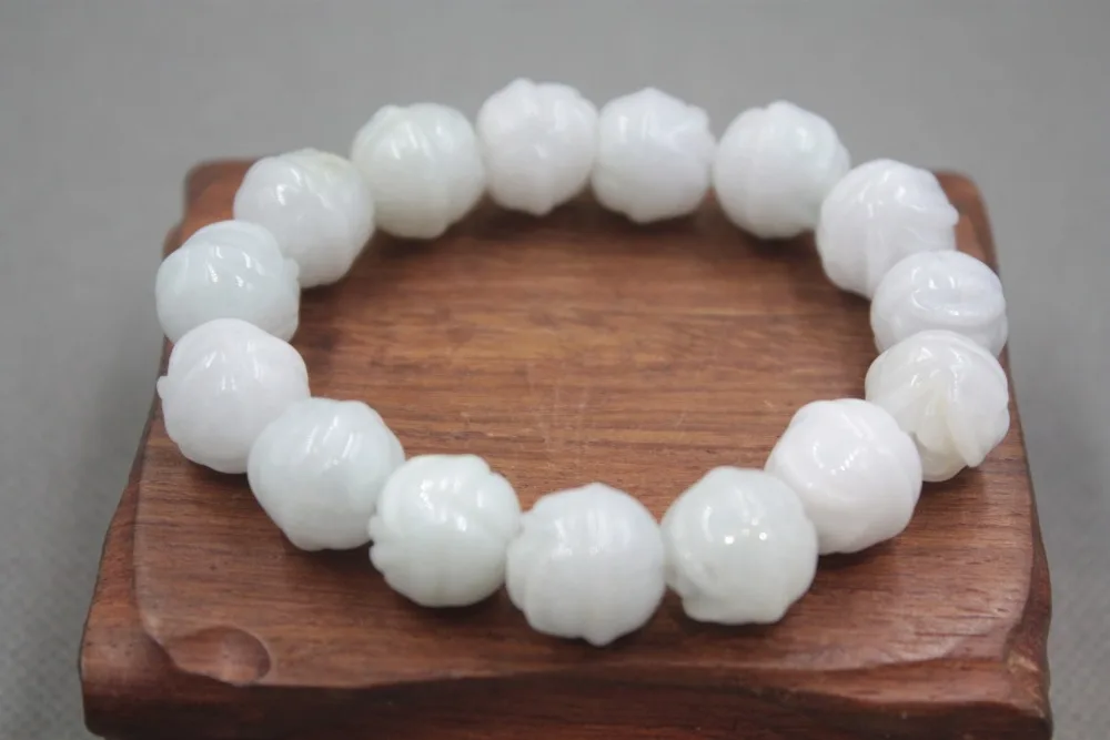 

New A Grade White Jade Jadeite Women Rose Flower Bead Bracelet 13.5mm