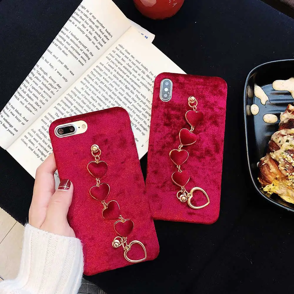 Heart Pendant Phone Case For iphone 11 Pro XS MAX XR Red Cases With Bracelet X 6 6S 7 8 Plus SE 2020 SE2 Cover Capa | Мобильные