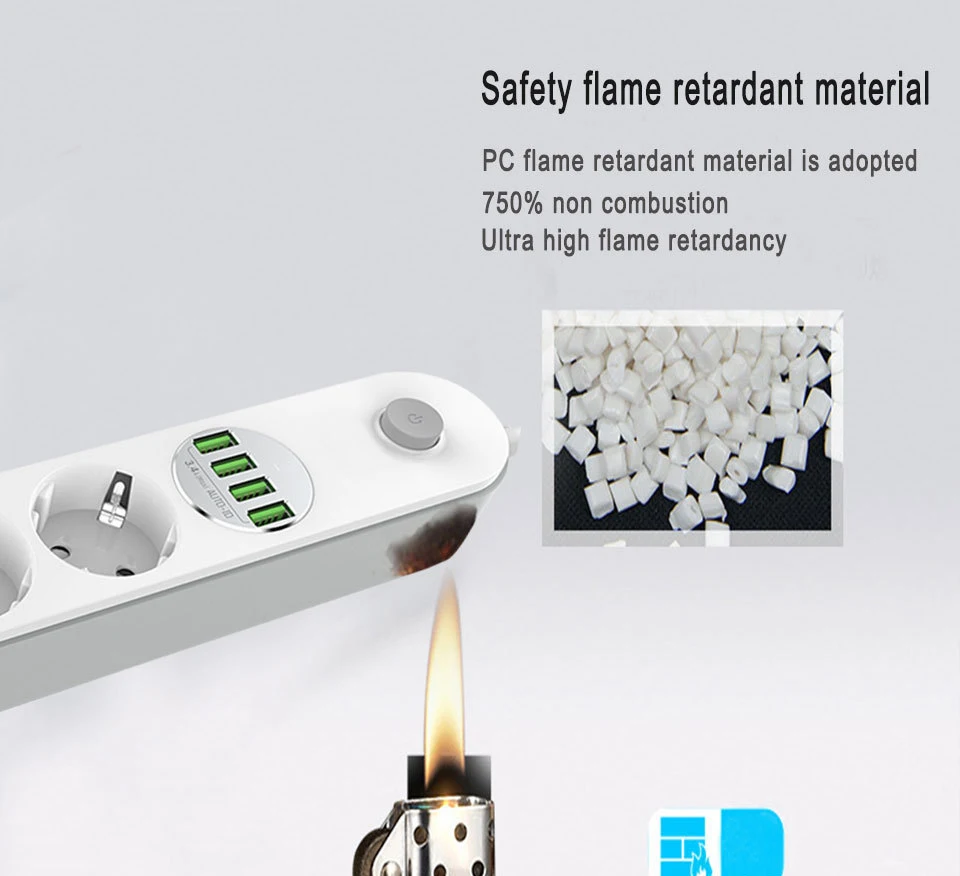 2 м USB силовая лента для дома, офиса, ЕС, защита от перенапряжения, 4 разъема переменного тока, мульти-розетка с 4 портами usb, зарядное устройство MAX 2500 Вт для huawei Xiaomi