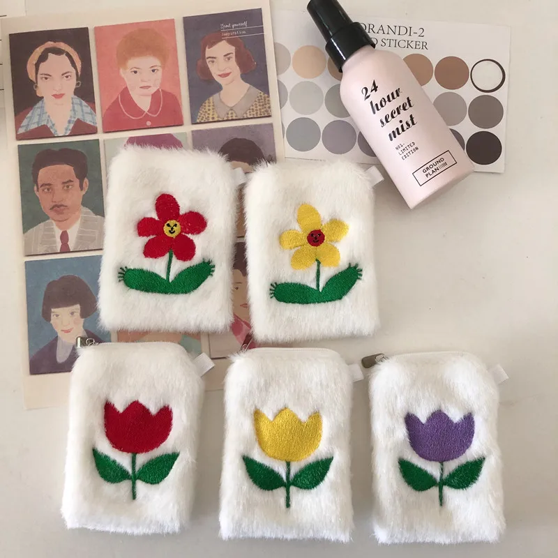 Модная женская сумка для наушников с цветочной вышивкой плюшевый мини кошелек на