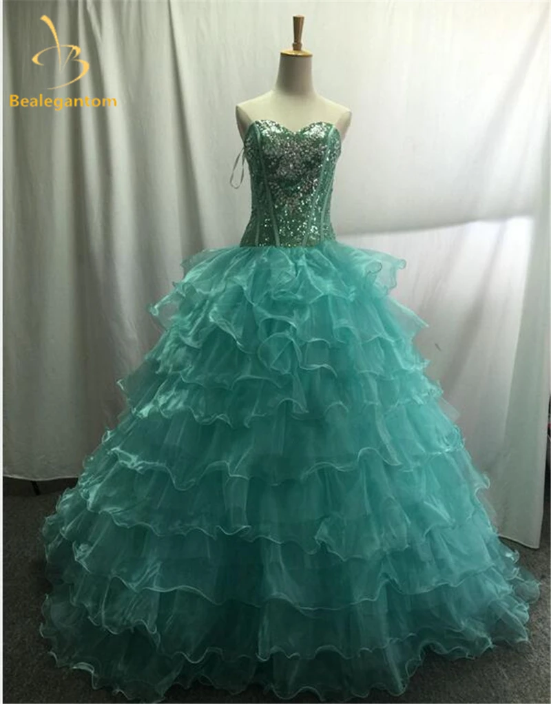 Bealegantom 2021 Quinceanera платья бальное платье Кристаллы органзы Сладкий 16 светится в