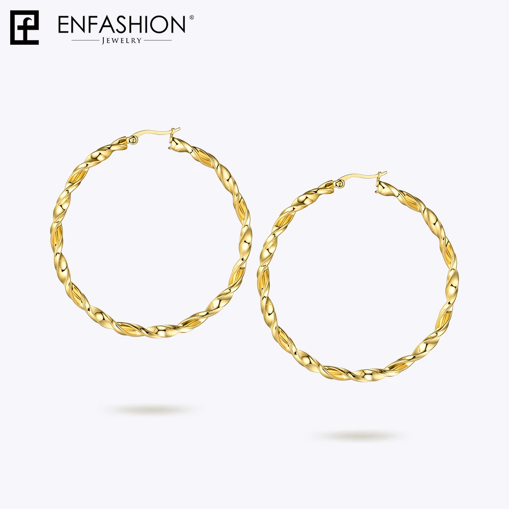 Enfashion Twist Hoop серьги из нержавеющей стали круг цвет золотой трендовые большие