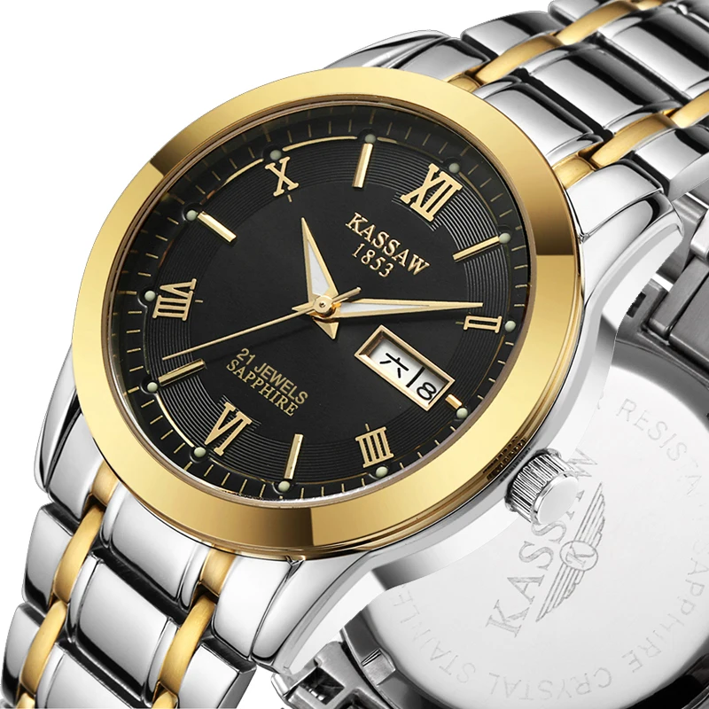 Kassaw бренд мужской полный нержавеющей стали военные часы кварцевые погружения