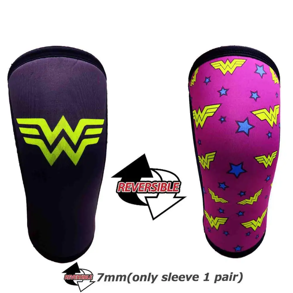 WONDER WOMAN RUNTOP 7 мм Неопреновые наколенники Crossfit WODS приседания Тяжелая атлетика Powerlifting фитнес наколенники Поддержка Brace cap компрессия - Цвет: WONDER WOMAN