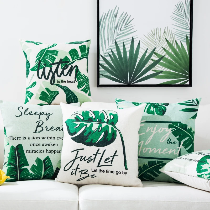 

Decorative cushion cover/Ins Idyllic Fresh Plant Leaves cotton pillow/Wholesale and retail cushions/Marine style waist