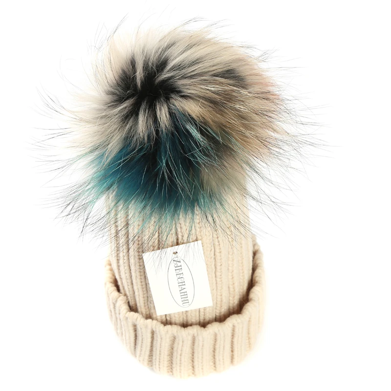 Модная новинка, помпоны из натурального Лисьего меха и норки, 15 см, Skullies Beanies, шапки для женщин и девочек, зимние шапки, детские шапки, шапка