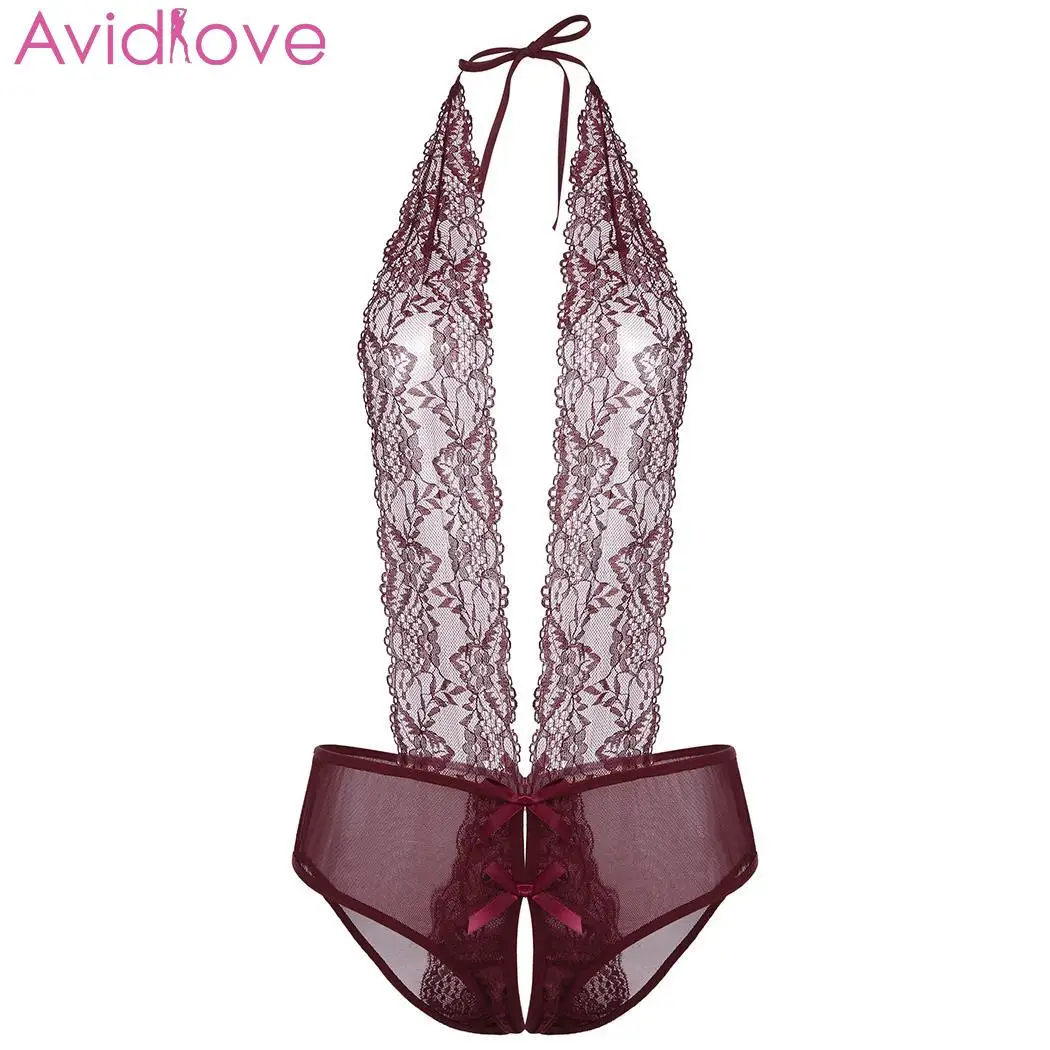 wine red Avidlove Женская Сексуальная эротическая Регулируемая Спагетти ремень Кружева лоскутное Babydoll пижамы сексуальные Cos ночное белье Горячие костюмы - Цвет: wine red