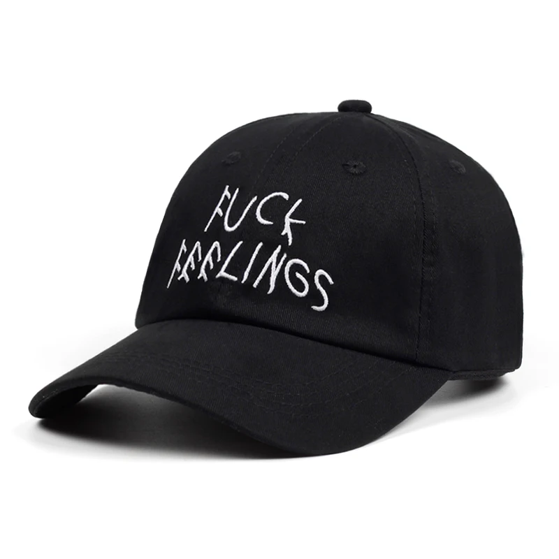 Черный FUCK FEELINGS папа шляпа вышитые хлопок бейсбольная кепка на заказ черный ремешок сзади унисекс Регулируемый Snapback мужские шапки - Цвет: Черный