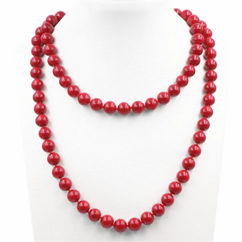 Женское длинное ожерелье из тонкого искусственного кораллового цвета с круглыми