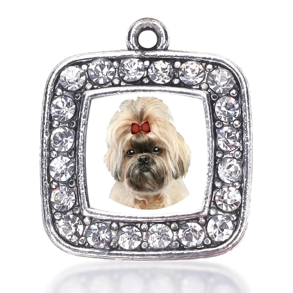 

THE SHIH TZU CIRCLE SQUARE CHARM antique silver plated jewelry