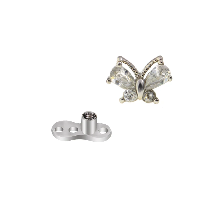 Butterfly White 1 шт. элегантный цветок бабочка микро кожный пирсинг Кожный Якорь Топ пирсинг кожа дайвер CZ Кристалл Топ пирсинг ювелирные изделия для тела - Окраска металла: Butterfly White