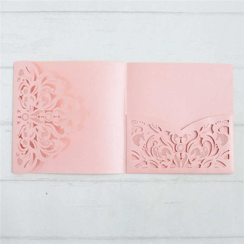 pink Мягкие розовые свадебные пригласительные карты, лазерные карманные свадебные приглашения на свадьбу, печать на заказ, вставка для живота, RSVP - Цвет: pink