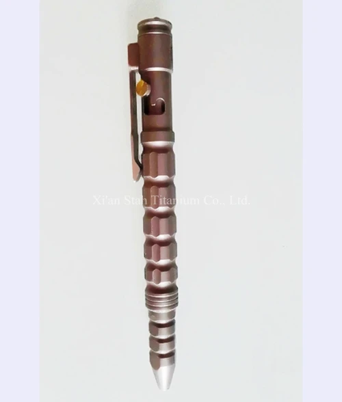 Jual Titanium TC4 135Mm EDC Taktis Gel Pena 47G Dengan Bolt Action Desain Tombol 3 Silicon Nitride Manik-manik Atas Untuk Darurat Palu