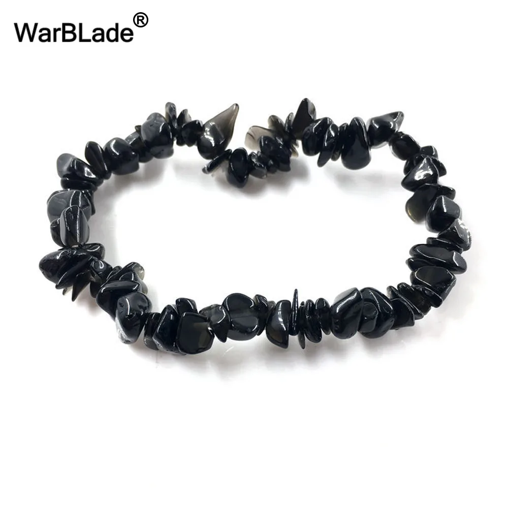 black agate Браслеты из натурального камня для женщин, нитка, чипы, Самородок, прозрачный кварц, мощный камень, опал, лунный камень, бусины, браслет, браслет - Окраска металла: black agate