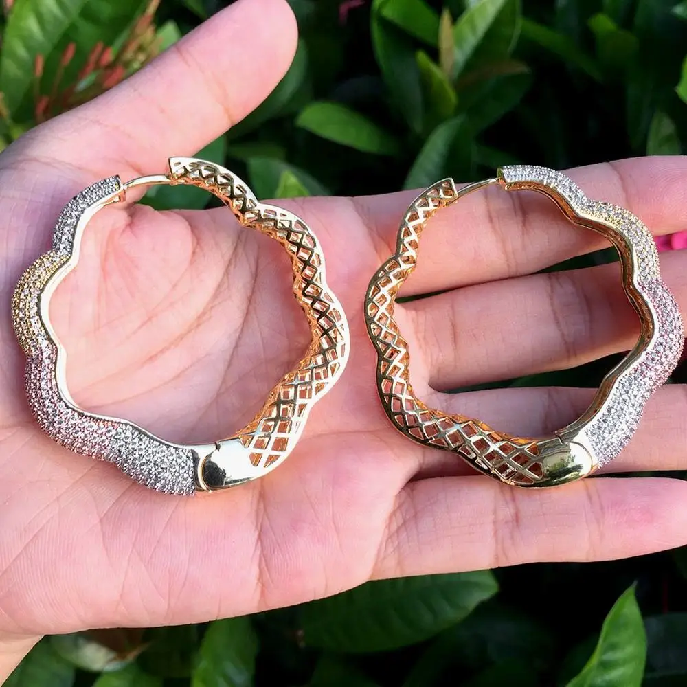 ModemAngel роскошные большие серьги для женщин три тона цветные медный материал CZ