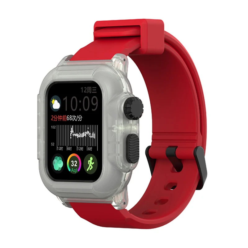 Спортивный водонепроницаемый мягкий чехол для Apple Watch Case Series 5 4 с силиконовой лентой 44 мм 40 мм ударопрочный ремешок