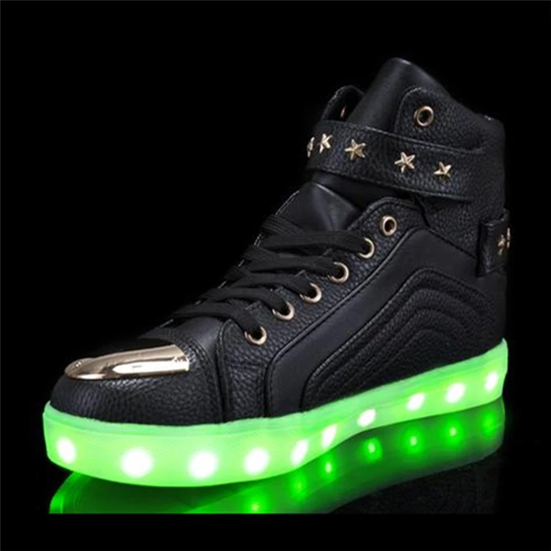 Высокие LED Обувь Мужчин Светящиеся неоновой USB зарядка пара flash Для мужчин обувь